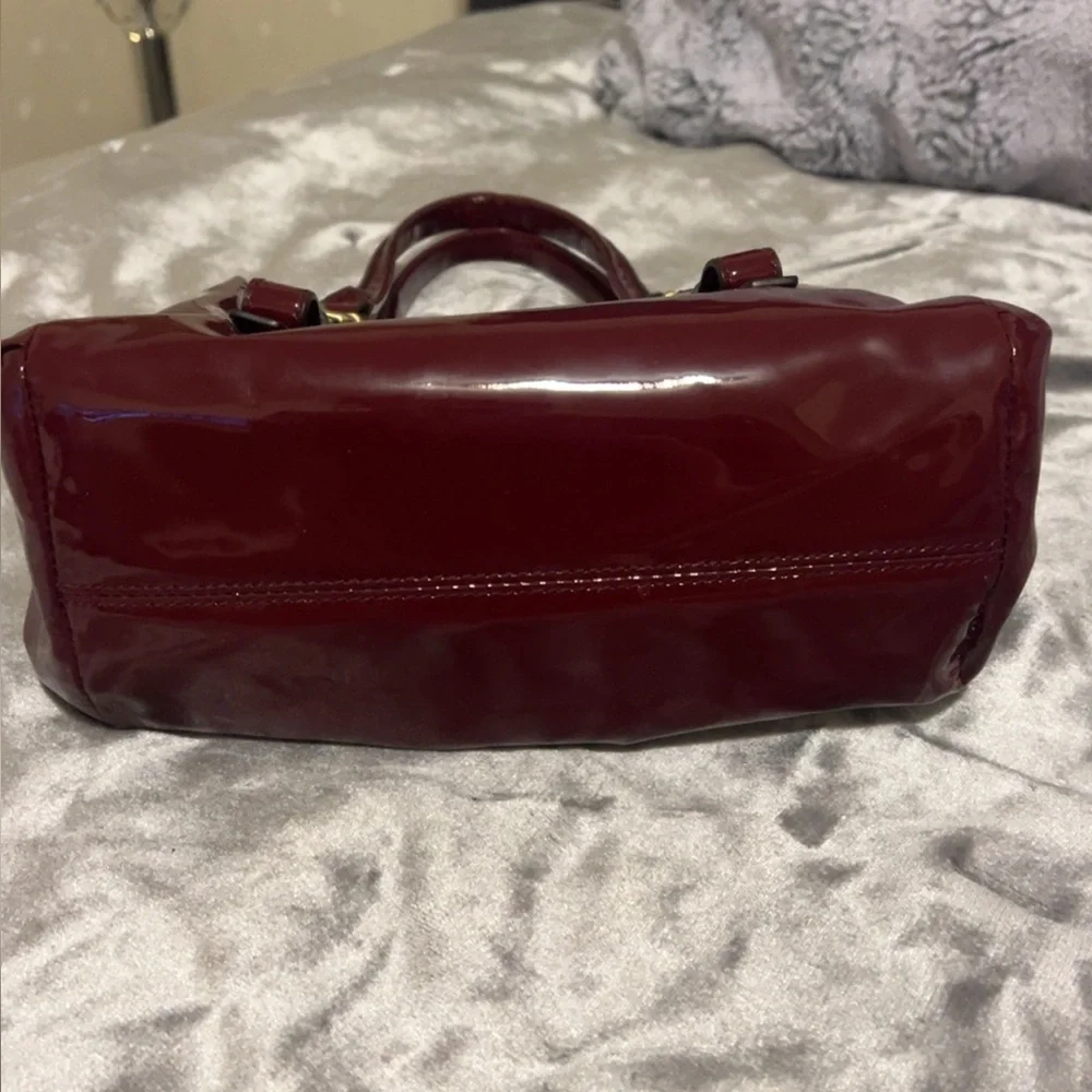 Coach Maroon Patent Leather Bag with Gold Accents - Picture 3 of 4